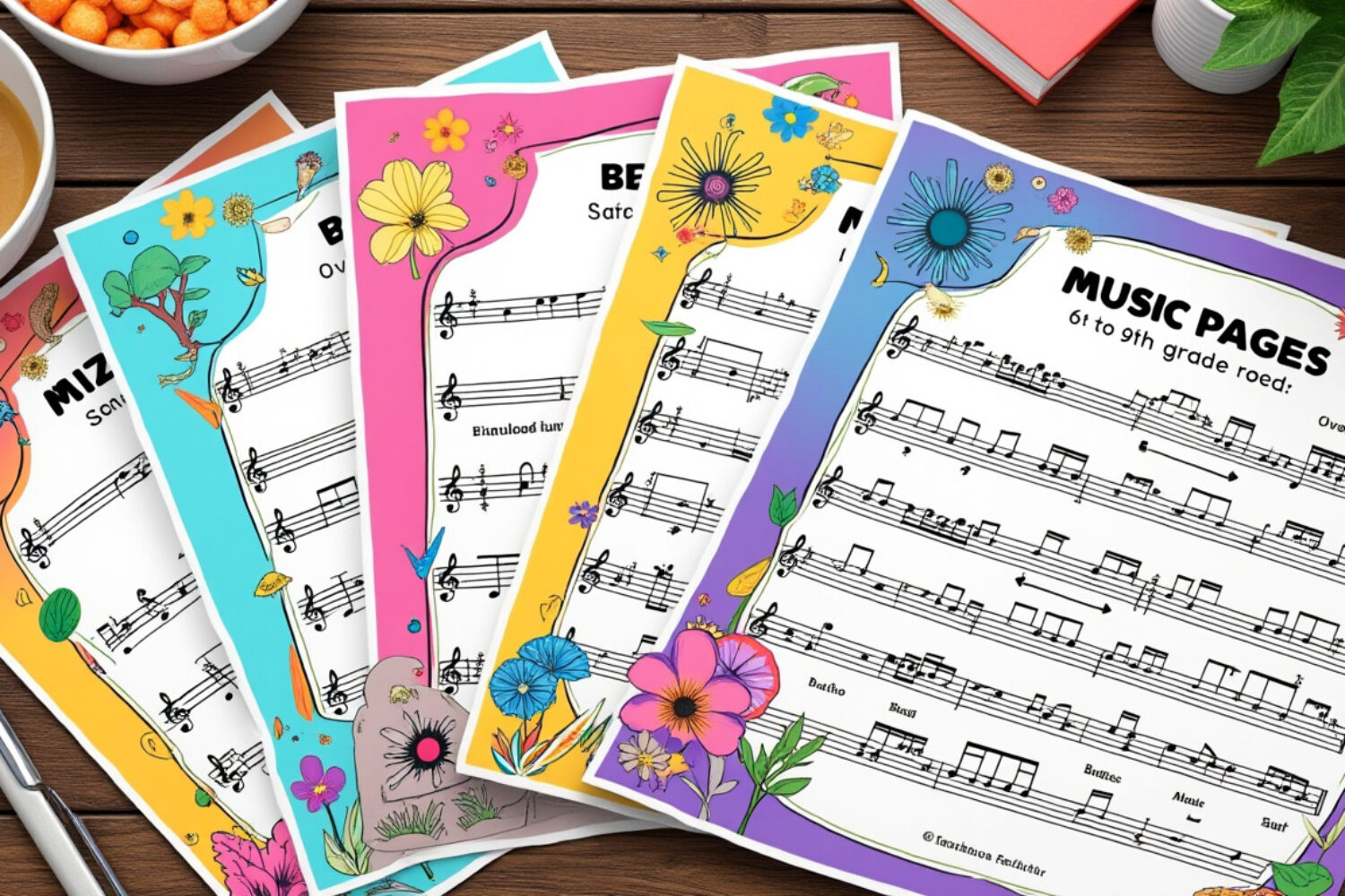 Pages de garde musique à imprimer : modèles couleur de la 6e à la 3e