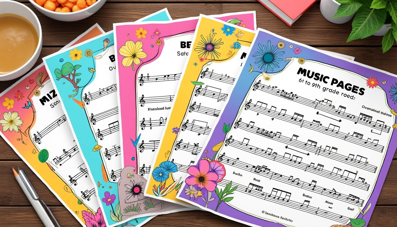 découvrez nos pages de garde musique à imprimer en couleur, adaptées aux niveaux de la 6e à la 3e, pour personnaliser vos cahiers et classeurs avec style.