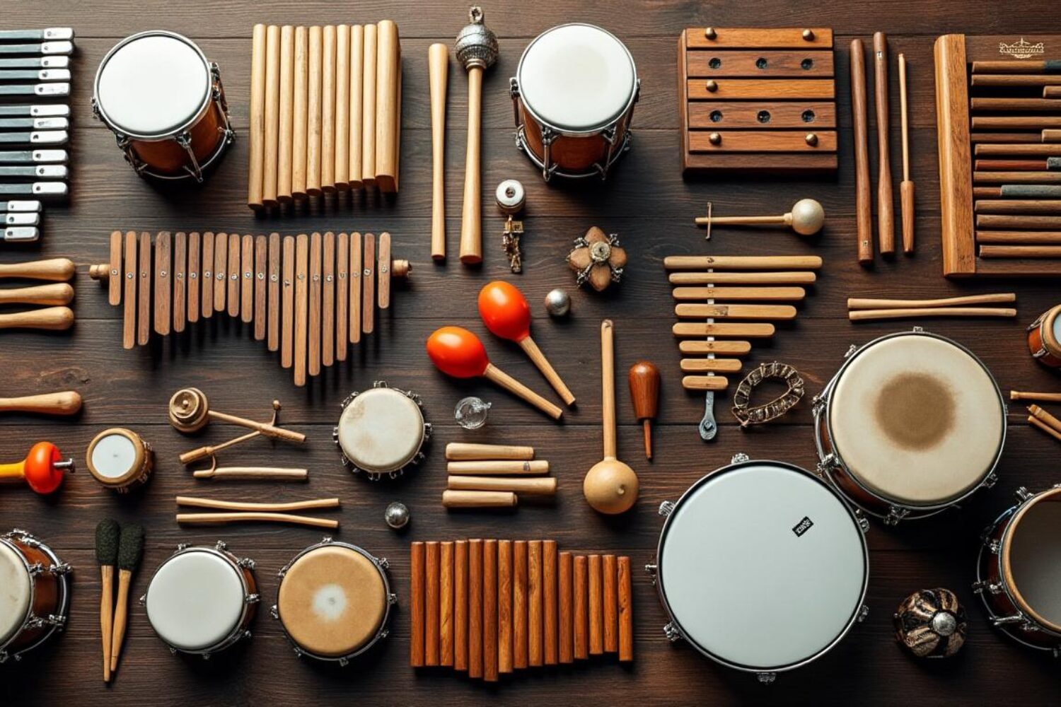Tous les instruments à percussion regroupés par famille